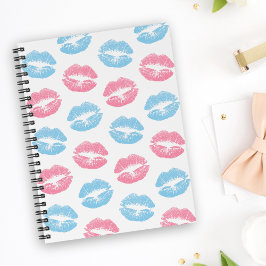 Cuaderno Patrón de labios azules y rosas, lápiz labial, bes
