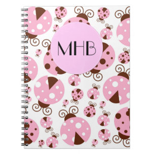Cuaderno Patrón De Ladybugs, Ladybugs Rosa, Monograma