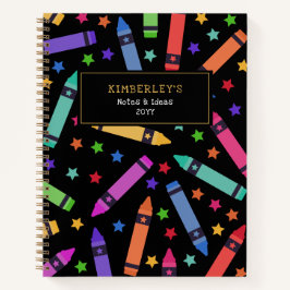 Cuaderno Patrón de lápices de colores negros y estrellas