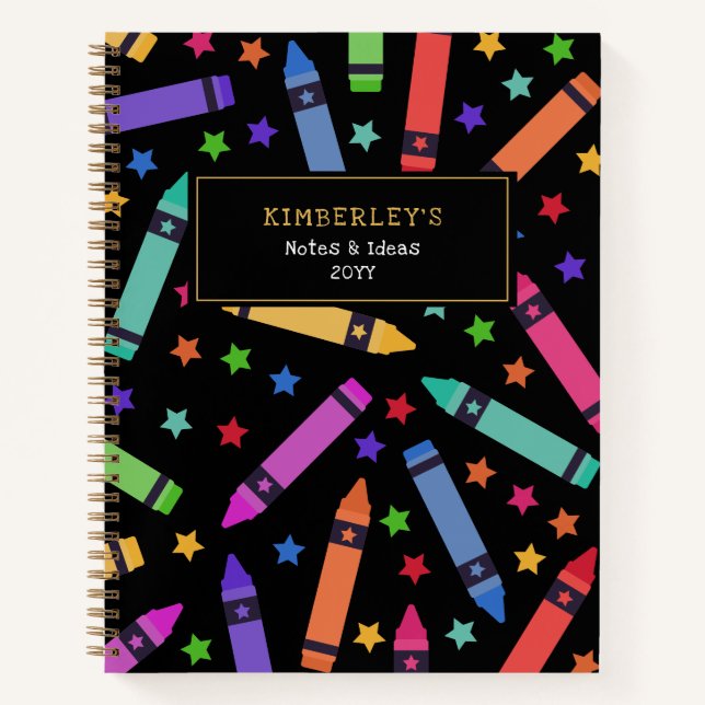 Cuaderno Patrón de lápices de colores negros y estrellas (Anverso)