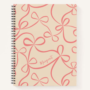Cuaderno Patrón de lazo coquette rosa pastel claro con nomb