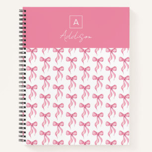 Cuaderno Patrón de lazo rosa monograma personalizado