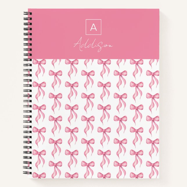 Cuaderno Patrón de lazo rosa monograma personalizado (Anverso)