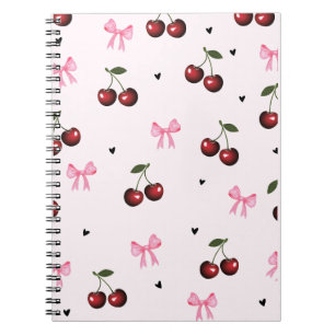 Cuaderno Patrón de lazos y cerezas rosadas - Estética Coque