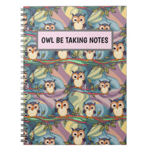 Cuaderno Patrón de lechuza colorida suave personalizado