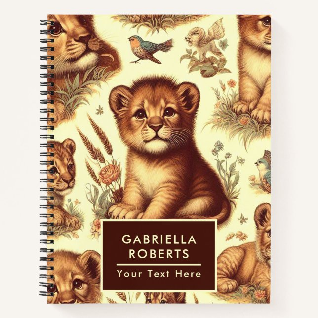Cuaderno Patrón de león de bebé blanco (Anverso)
