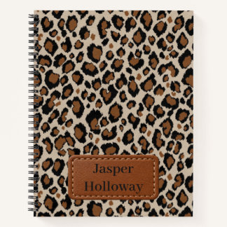 Cuaderno Patrón de leopardo beige negro coñac marrón tu nom