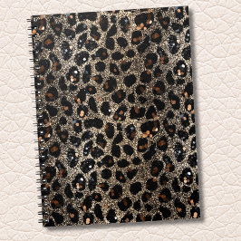 Cuaderno Patrón de leopardo dorado negro marrón brillo de l
