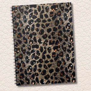 Cuaderno Patrón de leopardo dorado negro marrón brillo de l