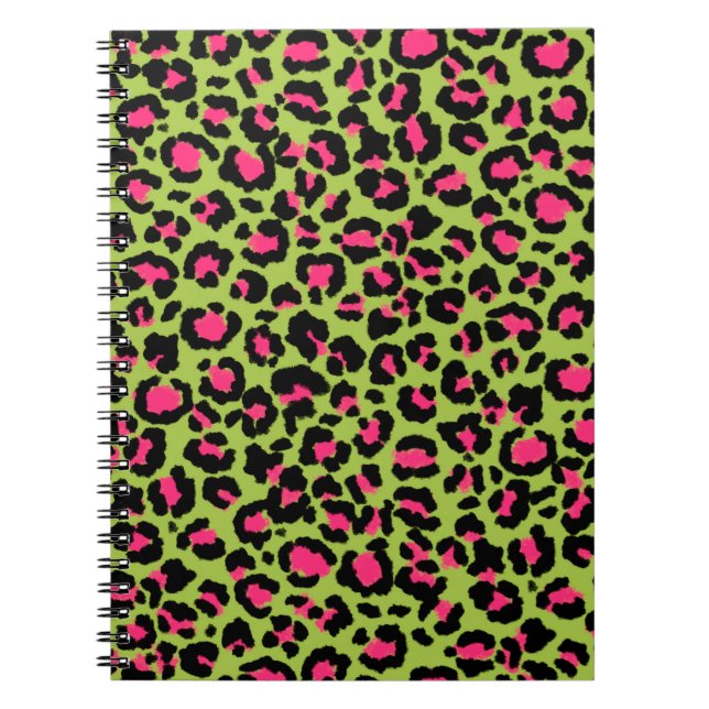 Cuaderno Patrón de leopardo en frambuesa en verde limón (Frente)