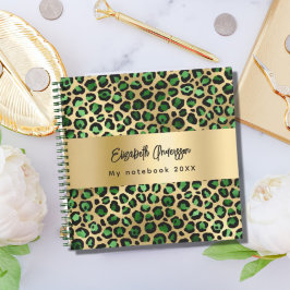 Cuaderno Patrón de leopardo esmeralda verde oro nombre 
