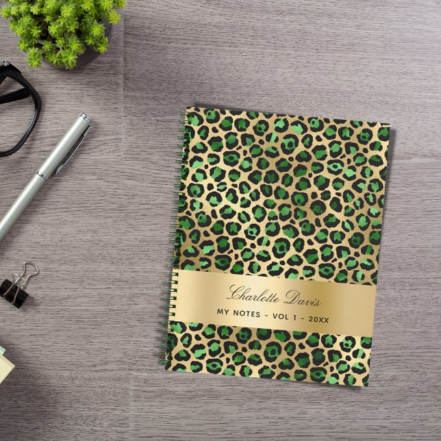 Cuaderno Patrón de leopardo guepardo dorado verde esmeralda (Subido por el creador)