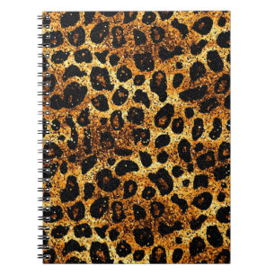 Cuaderno Patrón de leopardo marrón dorado de lujo con brill