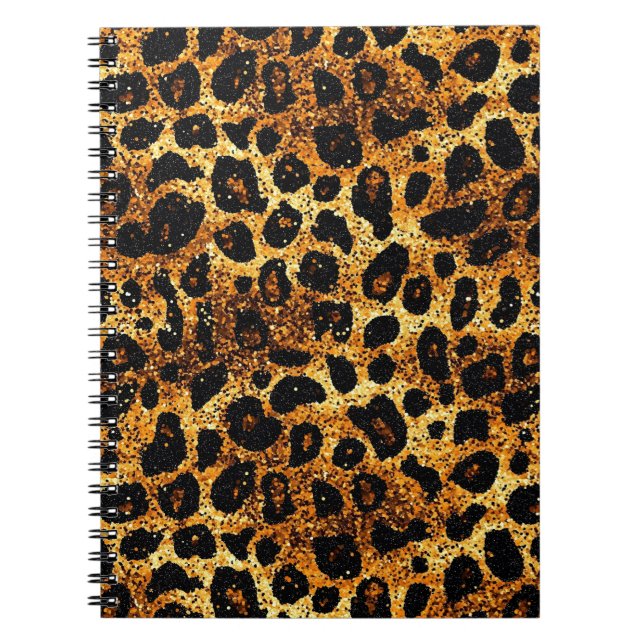 Cuaderno Patrón de leopardo marrón dorado de lujo con brill (Frente)
