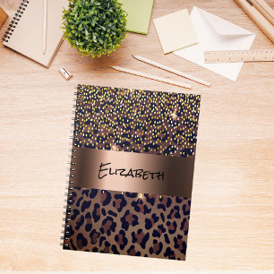 Cuaderno Patrón de leopardo marrón negro dorado bronce metá