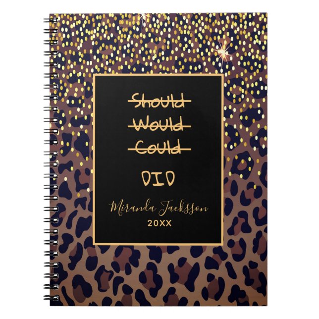 Cuaderno Patrón de leopardo motivacional negro marrón (Frente)
