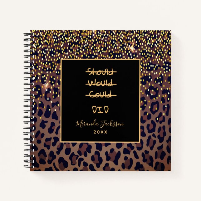 Cuaderno Patrón de leopardo motivacional negro marrón (Anverso)