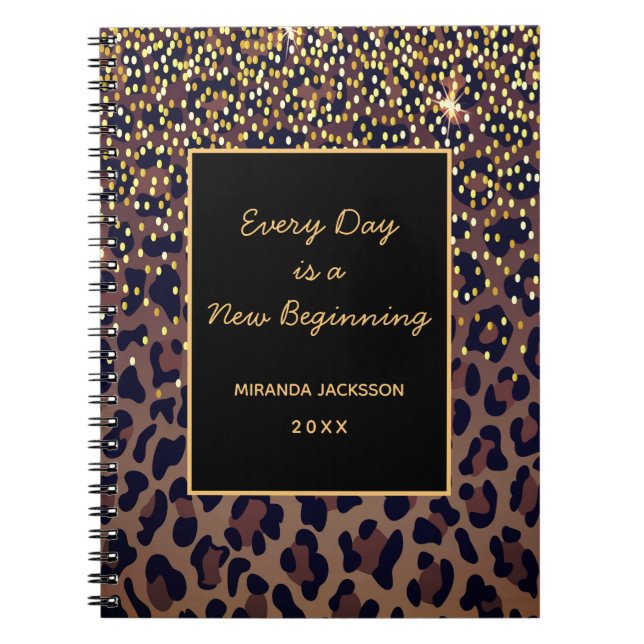 Cuaderno Patrón de leopardo motivacional negro marrón (Frente)