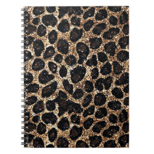 Cuaderno Patrón de leopardo negro marrón dorado con brillo 