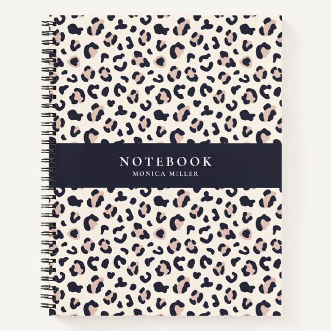 Cuaderno Patrón de leopardo rosado, nombre personalizado (Anverso)