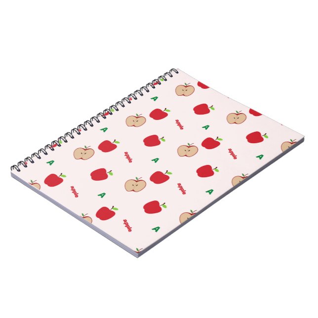 Cuaderno Patrón de letra A de manzana roja | Lindo de vuelt (Lado Izquierdo)