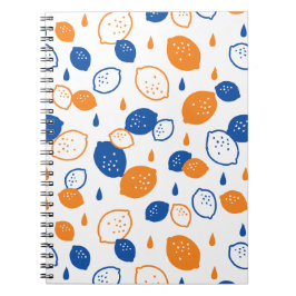 Cuaderno Patrón de limón azul y Naranja juguetón con tema d