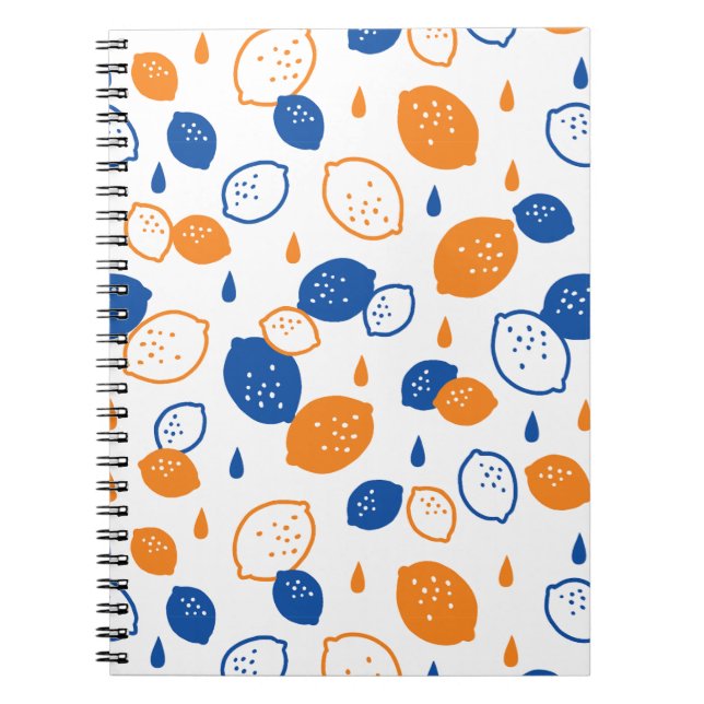 Cuaderno Patrón de limón azul y Naranja juguetón con tema d (Frente)