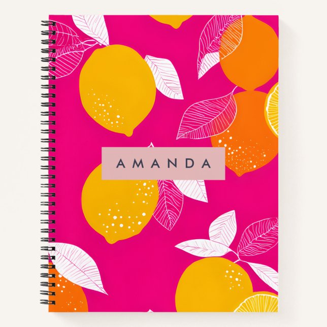 Cuaderno Patrón de limón de cítricos vibrante personalizado (Anverso)