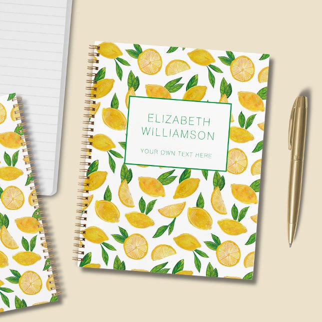 Cuaderno Patrón de limón de frutas cítricas de verano (Citrus lemon summer fruit pattern notebook - personalize with your own text)