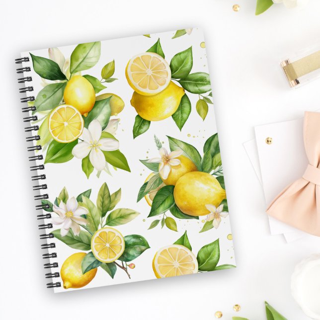 Cuaderno Patrón de limón, flores de limón, hojas, cítricos (Subido por el creador)