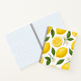 Cuaderno Patrón de limón fresco con hojas y flores