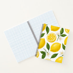Cuaderno Patrón de limón fresco con hojas y flores