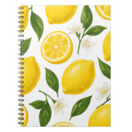 Cuaderno Patrón de limón fresco con hojas y flores