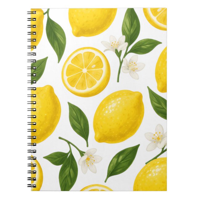 Cuaderno Patrón de limón fresco con hojas y flores (Frente)