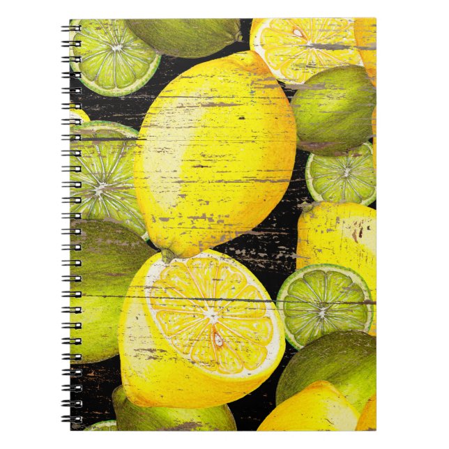 Cuaderno Patrón de limón fresco dibujado a mano sobre textu (Frente)