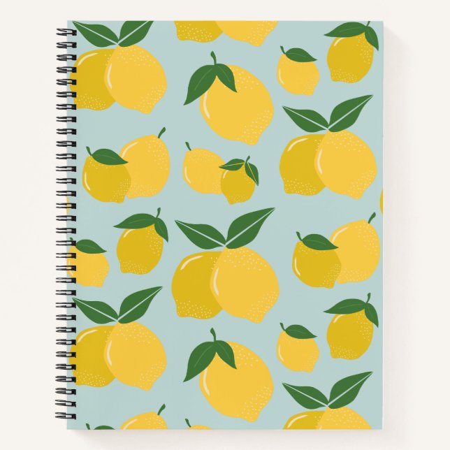 Cuaderno Patrón De Limón Fruta Retro Amarillo Sobre Verde (Anverso)