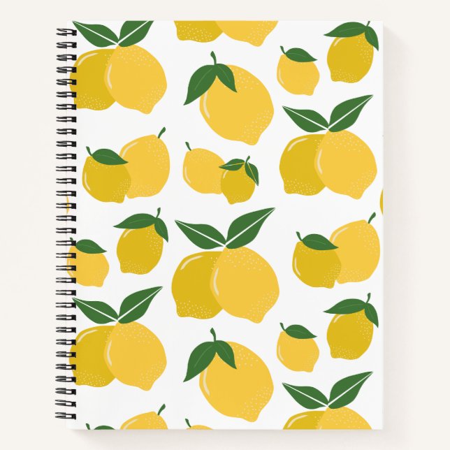 Cuaderno Patrón de limón Fruto retro Amarillo sobre blanco (Anverso)