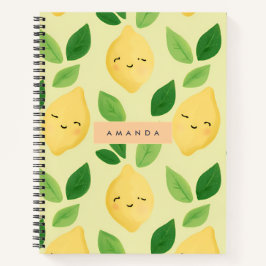 Cuaderno Patrón de limón sonriente Pastel Cute Personalizad