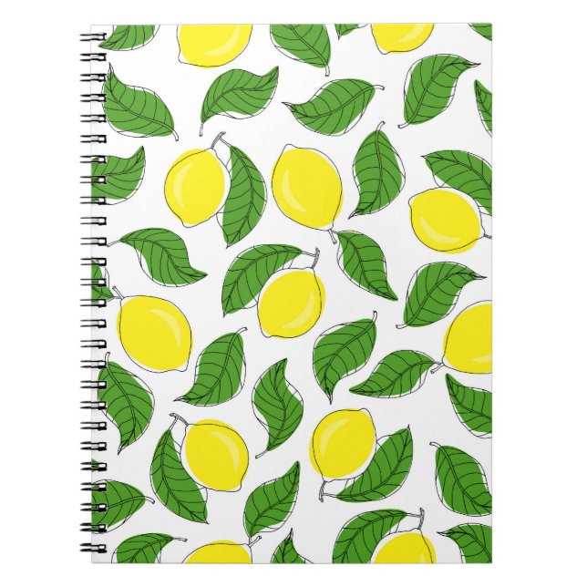 Cuaderno Patrón de limones brillantes hojas verdes (Frente)