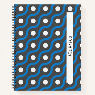 Cuaderno Patrón de línea curvada azul en gris
