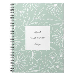 Cuaderno Patrón de línea floral Minimalista moderna Verde