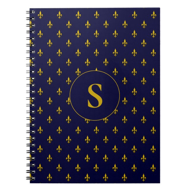 Cuaderno Patrón de Lis Fleur de oro sobre azul real (Frente)