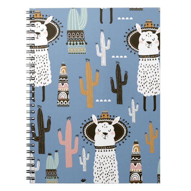 Cuaderno Patrón de Llama, Cactus, Elementos dibujados a man (Frente)