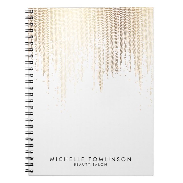 Cuaderno Patrón de lluvias de Confetti de lujo Faux Gold (Frente)
