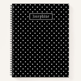 Cuaderno Patrón de lunares blancos sobre negro con nombre p