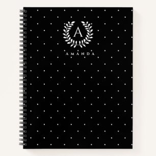 Cuaderno Patrón de lunares con monograma de laurel blanco s