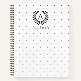 Cuaderno Patrón de lunares con monograma de laurel en blanc