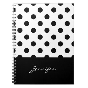 Cuaderno Patrón de lunares en blanco y negro Rero con nombr