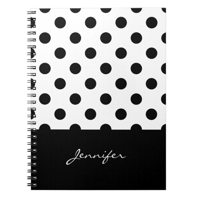 Cuaderno Patrón de lunares en blanco y negro Rero con nombr (Frente)