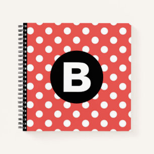 Cuaderno Patrón de lunares rojos Monograma negro
